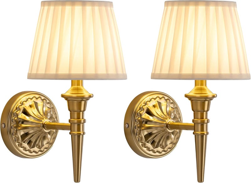 KDG Cordless Wall Sconces Set of 2, Small Wireless 5200mAh Rechargeable Battery Fabric LED Wall Lamps, Portables Lightings for Wall Painting, Living Room, Bedroom, Hallway, Gifts, Night Light (Gold) - Image 1